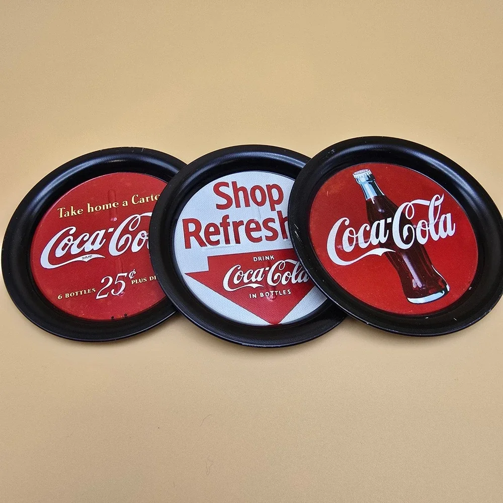 Vintage‎ 1994 Coca-Cola Mini Metal Trays Coasters Set of 3 Coke Advertising Art